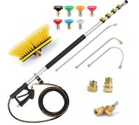 Hanured® Bâton télescopique pour nettoyeur haute pression 6,4M, avec tête de brosse, 2 adaptateurs et 7 buses de pulvérisation, pour mur, toit et gouttière