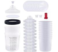 Hanured® Gobelet peinture, Measuring cups pour pistolet à peinture de 600ML avec 10 gobelets et couvercles, 1 gobelet dur avec anneau de retenue, 1 adaptateur de gobelet
