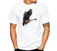 HANUTEBA Men's Print Casual 100% Cotton T-Shirt Popular Slash for Men Guitar Ink Style Gun Music Roses Man T-Shirts White XL