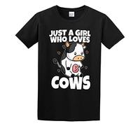 HANXI Just A Girl Who Loves Cow Milk Farmer Cow Costume J M Transparent Unisex 100% Cotton Short-Sleeve T-Shirts Black S