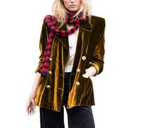 HANXIULIN Blazer en velours doré pour femme - Manches longues - Simple - Pour le bureau - Veste de costume à un bouton - Avec poche latérale - Doux pour la peau - Pour un usage quotidien, jaune, XXL
