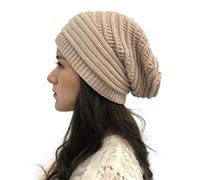 HANXIULIN Chapeau d'hiver en coton - Casquette classique - Léger et doux - Chaud - Unisexe - Coupe-vent - Bonnet tricoté - Chaud - Hiver - Bonnet tricoté - Grosse maille, beige, taille unique