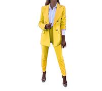 HANXIULIN Ensemble de costume d'affaires élégant pour femme - Boutonnière basique - Manteau militaire pour femme - Long cardigan élégant - Doux pour la peau - Tunique - Clubwear, jaune, M