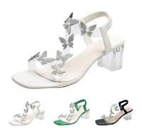 HANYILI 2024 nouvelles sandales à talons blocs transparents pour femmes, sandales de fête à la mode à talons carrés, sandales à talons blocs transparents (Blanc,EU-40)