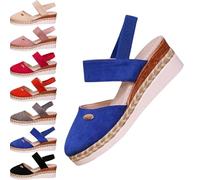 HANYILI 2024 Nouvelles Sandales compensées à Plateforme élastique pour Femmes Espadrilles à Bout fermé été antidérapant Plage Chaussures habillées décontractées (Bleu,EU-39)