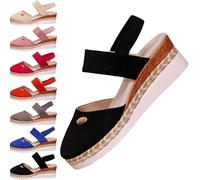 HANYILI 2024 Nouvelles Sandales compensées à Plateforme élastique pour Femmes Espadrilles à Bout fermé été antidérapant Plage Chaussures habillées décontractées (Noir,EU-39)