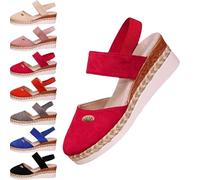 HANYILI 2024 Nouvelles Sandales compensées à Plateforme élastique pour Femmes Espadrilles à Bout fermé été antidérapant Plage Chaussures habillées décontractées (Rouge,EU-38)