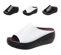 HANYILI 2024 nouvelles sandales orthopédiques été confortables compensées en cuir orthopédique diapositives plate-forme habillée talon soutien de la voûte plantaire sandales pour femmes (Blanc,EU-44)