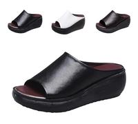 HANYILI 2024 nouvelles sandales orthopédiques été confortables compensées en cuir orthopédique diapositives plate-forme habillée talon soutien de la voûte plantaire sandales pour femmes (Noir,EU-39)