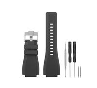 HANYTON Compatible avec les bracelets de montre Bell & Ross, bracelet de rechange en silicone souple de 24 mm pour montre Bell Ross Series BR01 BR03, noir (boucle noire/argentée)