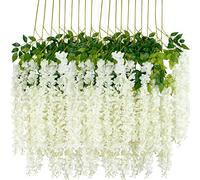HanYun Fleurs de glycine artificielles à Suspendre - Lot de 12 Fleurs de glycine artificielles pour extérieur de Mariage, cérémonie, fête, décoration de Jardin 12 pcs-Dense White-dense-12 Pcs