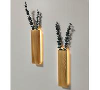 HanYun Lot de 2 vases mural en bois avec lumières LED pour plantes d'intérieur - Eucalyptus artificiel - Décoration mural - Plantes vertes