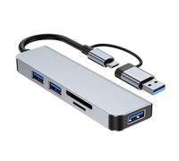 Hanzete 5 en 2 USB A & USB C Hub Type-C Station d'accueil Multiport Adaptateur USB 3.0 Transfert de données rapide Lecteur de carte SD TF Compatible avec ordinateur de bureau ordinateur portable PC