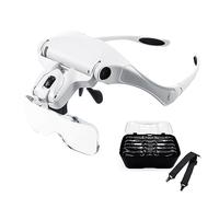Hanzete 9892B2 Loupe de lecture avec lumière LED et bandeau mains Loupe tête avec 5 lentilles 1.0X 1.5X 2.0X 2.5X 3.5X
