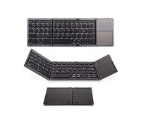 Hanzete Clavier BT Sans Fil Pliable Clavier Portable Ultra Mince BT Clavier avec Touchpad pour Windows/Android/iOS Gris