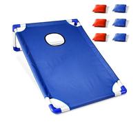 Hanzete Ensemble de cornhole portable avec 1 plateau de jeu Cornhole et 6 poufs pour jeu de lancer de cour