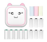 Hanzete Mini Imprimante Thermique Multifonction Portable Sticker Maker Instant Photo Sans Encre Support Connexion BT pour Smartphone avec 9 Rouleaux de Papier 57mm + 5 Rouleaux de Papier Auto-adhésif
