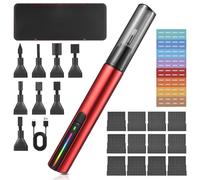 Hanzete Ponceuse de détail alternative avec 8 têtes de ponçage 3 vitesses réglables lumière colorée sans fil chargement USB stylo ponceuse électrique avec 12 feuilles de papier abrasif autocollant et