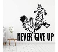 HANZHAO Art Noir Autocollant Mural Autocollant de Boxe ne jamais abandonner Sticker Mural Vinyle Autocollant Gant de Boxe Sport Jeu de Combat Autocollant Mural Chambre décor à la mais 57X58CM
