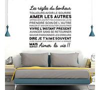 HANZHAO Autocollant Mural Cool Citation française Autocollant règle de Bonheur Vinyle Sculpture Amovible Sticker Mural Art Affiche Mode décoration de la Maison Peinture 57x57cm