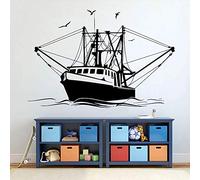 HANZHAO Bateau de pêche Yacht Stickers muraux océan Marin Bateau Mural Stickers muraux Vinyle décoration Murale pour la Maternelle Enfants Chambre décoration Murale Art Stickers murau 63X42CM