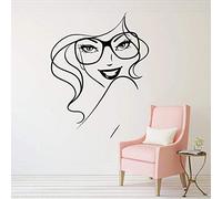 HANZHAO Fille sur Verre Stickers muraux Femme Souriante Beaux Yeux Stickers muraux Salon de beauté Maison décoration intérieure Vinyle Autocollants peintures murales Mignon Stickers m 74X57CM