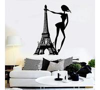 HANZHAO Sport Stickers muraux Vinyle Stickers muraux Femme Parisienne Paris Tour Stickers muraux Mode Fille Stickers pour la Maison Chambre décoration Autocollants Amovibles 75X57CM