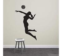HANZHAO Volley-Ball Sport Sticker Mural Joueur de Volley-Ball à Pointes Silhouette Autocollant Mural Vinyle Artiste Maison Chambre décoration Autocollant Coupe de Cheveux beauté Mur a 90X57CM