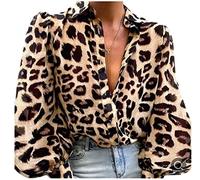 HanzhuoLG Mode De Rue Chemises Léopard Nouveau Revers à Manches Longues Chemises De Grande Taille Chemises Décontractées Imprimées Rétro pour Femmes Jaune XL