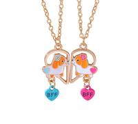 Hao Wu Xuan 2 Pièces colliers mignons dessins animés avec un chiot cœur fendu et meilleurs amies, ensemble de pendentifs assortis en émail pour les meilleurs amis