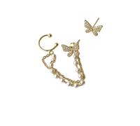 Hao Wu Xuan 2025 Tendance argenté Cristal Pompon Oreille Clip Scintillant Strass chaîne Faux Cartilage Non-Piercing déclaration Manchette pour Les Femmes