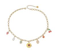 Hao Wu Xuan 316L en Acier Inoxydable coloré Mode Goutte Colle Fraise Cerise Perle Coeur Rond Collier Fille Tendance Bijoux Cadeau
