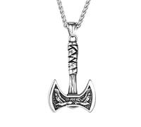 Hao Wu Xuan Acier Inoxydable à Double Tranchant haches Collier Hommes Nordique Viking hachette Pendentif Odin Crow amulette scandinave Bijoux Punk mâle Cadeau
