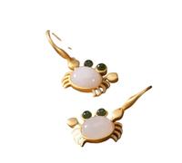 Hao Wu Xuan Argent incrusté Naturel Hetian Blanc Jade Petit Crabe Boucles d’Oreilles Style Chinois rétro Frais Romantique Charmant Femmes Bijoux