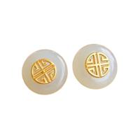 Hao Wu Xuan Argent incrusté Naturel Hetian Boucles d’Oreilles en Jade Blanc Style Chinois rétro Unique Ancien Or Artisanat Charme Bijoux pour Femmes