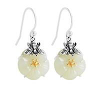 Hao Wu Xuan Boucles d’Oreilles Petite Abeille en Jade Blanc Hetian Naturel argenté, charmantes, élégantes, fraîches et Mignonnes, Bijoux Femme Design de Niche