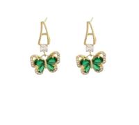 Hao Wu Xuan Boucles d’oreilles vintage papillons - Clous élégants en émail vert, design de luxe léger de niche, intemporels pour le port quotidien des dames
