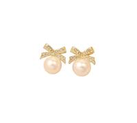 Hao Wu Xuan Boucles d’oreilles vintage - style nœud perlé, oreilles en or - nœud papillon en cristal, élégantes pour la fête et les rendez-vous