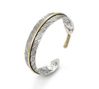 Hao Wu Xuan Bracelet Manchette Plume de Couleur Argent pour Hommes Femmes Vintage réglable Bracelet Bracelet Bijoux de Mode