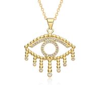 Hao Wu Xuan Breloques rondes creuses de couleur or incrustées de collier turc de mauvais œil pour femmes Pendentif de chaîne ras de cou Accessoires de bijoux de bricolage