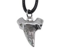Hao Wu Xuan Cadeau Cadeau de Corde Ancien Couleur Argent, Pendentif en Forme de Dents de Requin 22x19mm, Cadeau en Cuir Noir