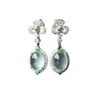 Hao Wu Xuan Calcédoine Naturelle Glace Graine Oeuf Boucles d’Oreilles pour Femmes avec Diamants Style Palais Charme Bijoux Exquis Hanfu Accessoires