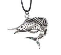 Hao Wu Xuan Chaîne de Corde Couleur argentée Ancienne Couleur de Poisson de Mode 55x40mm Pendentif Mode Chaîne de Corde en Cuir Noir Cadeau Cade