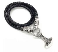 Hao Wu Xuan Chaîne de Corde Nostalgie Symbole de Kolovrat Hache Slave Perun Pendentif Ancre de Navire Rune Têtes de Loup Vikings Chaîne en Cuir Collier Sautoir Long Cadeau