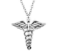 Hao Wu Xuan Chaîne de Corde Vintage argentée Ancienne Jaune argentée 40x40mm Caducée Collier Pendentif Symbole médical pour Femmes Cadeau pour Hommes Cadeau de Bijoux Longue Accessoires