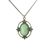 Hao Wu Xuan Collier avec pendentif camée bleu clair en bronze de style vintage, The Vampire Diaries Beauty Head pour femme