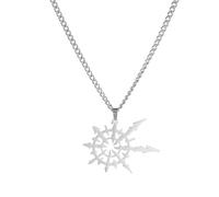 Hao Wu Xuan Collier avec pendentif étoile du chaos en acier inoxydable, argenté, 28,6 x 37,6 mm, chaîne de 60 cm, bijou symbole magique vintage