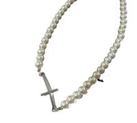 Hao Wu Xuan Collier Croix Polyvalent Charme Élégant Imitation Perle Croix Chaîne Colliers Ras de Cou Collier Bijoux Colliers Para Mujer