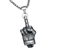 Hao Wu Xuan Collier Doigt d’Honneur 316L en Acier Inoxydable Hommes tête de Mort Pendentif rétro chaîne Punk Rock Rap pour Cavalier mâle Bijoux Cadeau