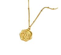 Hao Wu Xuan Collier Fleur Pendentif pièce de Monnaie pour Femmes, maillon de chaîne Satellite, Bijoux en Acier Inoxydable ne se décolorent Pas